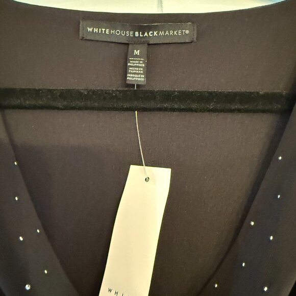 NWT WHBM Sleeveless Ruched Tank Top in Black with Silver Studs (Size: M) - Picture 2 of 3